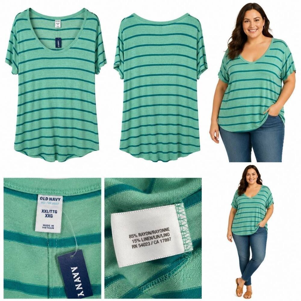 Old Navy Mint Striped Linen Blend Tunic Top XXL